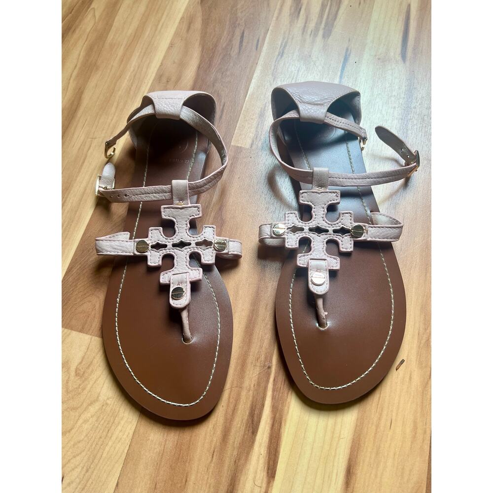 Tory Burch Phoebe Blush Leather Flat Thong Ankle Strap Sandals Sz 8 - Picture 8 of 16